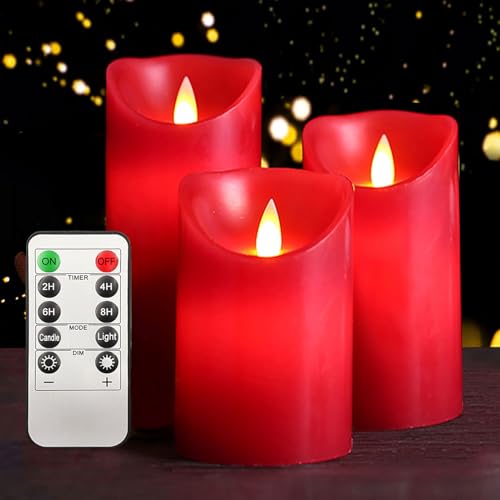ILEEDear Velas LED, velas led efeito chama, conjunto de 3 luzes led cera reais com comando à distância e temporizador velas decorativas de pilhas para lareira, decorações de sala de estar, Natal