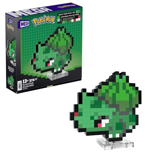 Mega Pokémon Pixel Art Bulbasaur 374 blocos de construção, estilo retro pixelado, decoração para colecionadores, brinquedo + 13 anos (HTH75)
