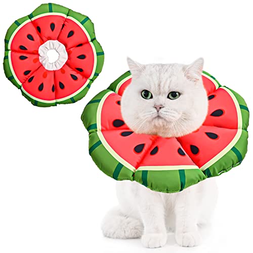 Avont Colar de recuperação para gato, circunferência ajustável do pescoço (15 e 25 cm) cone macio do pescoço Elizabethan Neck Cone proteção de feridas de cirurgia - melão