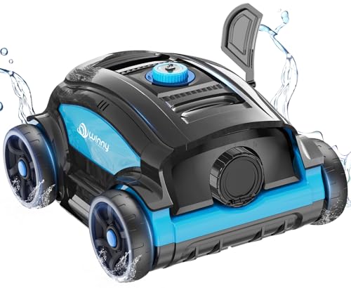 WINNY POOL CLEANER WY1103 Limpador de fundos de piscina, sem fios Robot limpa-fundos de piscina, 120 min automonomia, motor duplo, LED, filtro de 180 μm, estacionamento automático, 120 m² (preto-azul