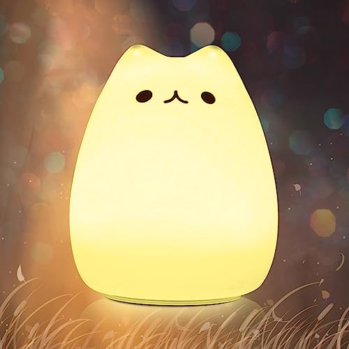 CHWARES Luz de presença infantil, gato luz de mosquitos infantil 7 cor candeeiro de bebé, portátil LED de noite bebé de noite presentes para crianças (01-Cat)