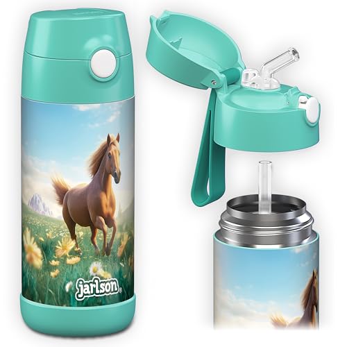JARLSON® garrafa de água para crianças com palhinha CHARLI, garrafas de água de aço inoxidável - térmicas, sem BPA, à prova de fugas, para a escola e desportos, o termos térmico, 350 ml
