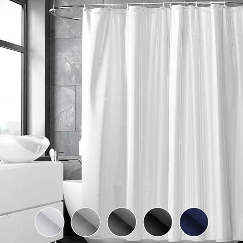 REDKEY Cortinas de duche, 180 x 180 cm, poliéster cortinas de casa de banho decorativas antifúngicas, impermeável, lavável, duche de casa de banho cortinas com 12 aros cortina de chuveiro, branco