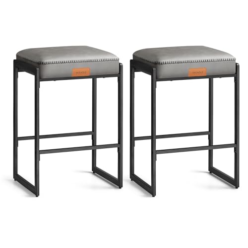 VASAGLE EKHO Coleção - conjunto de 2 tamboretes de bar, tamboretes de cozinha, couro sintético com costuras, século médio moderno, 66 cm de altura, casa de jantar, fácil montagem, cinzento pombo