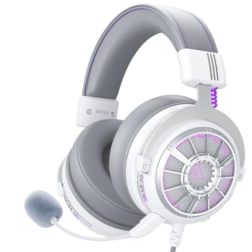 EKSA StarEngine S Auriculares para jogos, PS4, auriculares com cabo com microfone desmontável para PC, PS4, PS5, Switch, Xbox One/Series X/S e telemóvel com tomada de 3,5 mm, cor branca