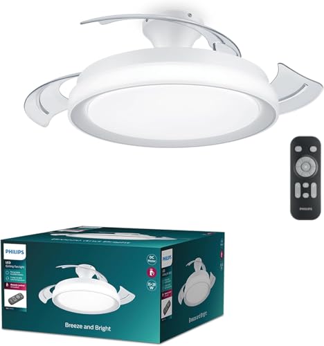 Philips Ventoinha de teto Bliss com luz LED de 28 W, motor DC (35 W), pás retráteis, cor branca, 3 temperaturas de luz, controlo incluído, modo inverno / verão (versão 2024)