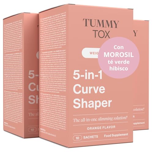 Chá verde, morosil, vitamina C, zinco, amoreira branca, hibisco, termogénico, 30 saquetas para 30 dias - Com e-book grátis - Vegan e sem glúten - Tummy Tox 5 em 1 Curve Shaper