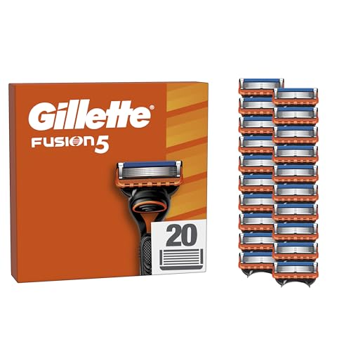 Gillette Fusion5 Pack de 20 peças de reposição para máquinas de barbear, lâminas de barbear com 5 folhas, faixa de gel lubrificante e aparador de precisão