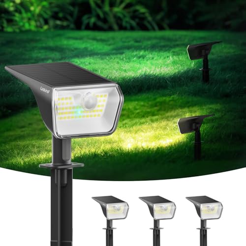 Linkind 2 em 1 luz solar com sensor de movimento, 3000 K & 6500 K, 60 - LEDs lâmpada solar exterior para jardim com indicador de carga, impermeável IP67,3 peças
