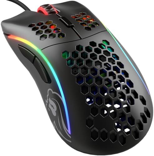 Glorious Gaming Model D rato gaming com cabo - 68 g super leve, design colmeia, RGB, ergonómico, sensor Pixart 3360, interruptores de Omron, deslizadores de PTFE, 6 botões - preto mate