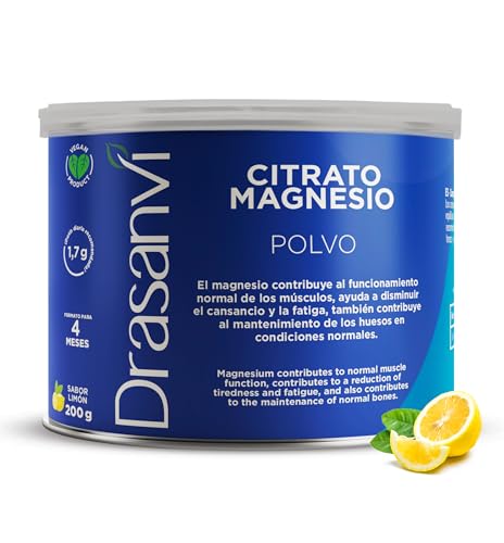 Citrato de magnésio DRASANVI em pó | Maior biodisponibilidade, articulações fortes, magnésio para cansaço e fadiga, energia e recuperação muscular, sabor de magnésio limão, 200 g = 117 dias
