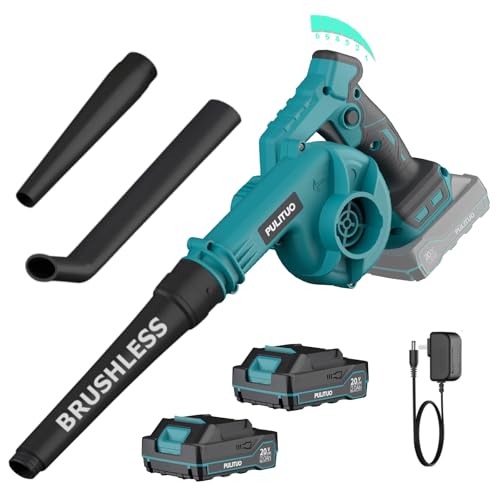 Ventilador de folhas, soprador folhas de 20 V com 2 bateria e carregador, soprador de folhas bateria de 257 KM/H com 6 modos de velocidade, leve para jardim, pátio, soprar folhas e pó