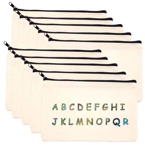 pangutheos 10 peças sacos tecido para pintura, estojo tecido com fecho de correr para desenho, bricolage Neceser, desenho, armazenamento de papelaria, Branco, Estilo casual