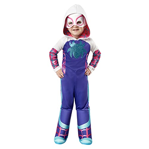 Rubies Disfarce Ghost Spider para meninos e meninas, Jumpsuit com capuz anexado, capas de botas e máscara, oficial Marvel, Spidey & Friends para Halloween, carnaval, aniversário e Natal