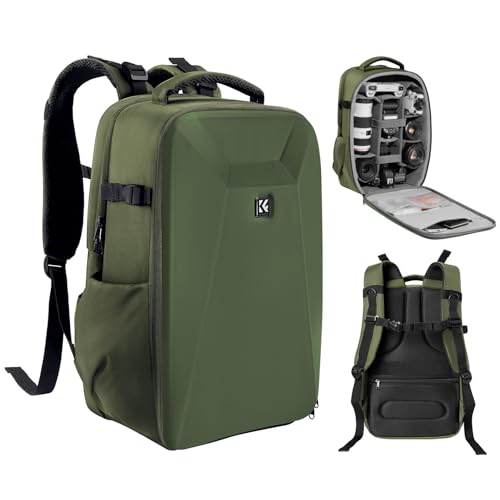 K&F Concept Mochila para câmara bolsa impermeável à prova de choques com compartimento para portátil de 16" capa rígida para câmara DSLR/SLR/Mirrorless (verde)