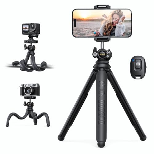Lamicall Tripé para telemóvel - [3 em 1] mini tripé móvel portátil com controlo remoto sem fio, 360 ° rotação, bastão Selfie, tripé flexível com parafuso de 1/4 polegadas para iPhone/Android, para
