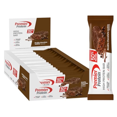 Premier Protein High Protein Bar Double Chocolate Cookie 16 x 40 g - alto teor de proteínas sem óleo de palma