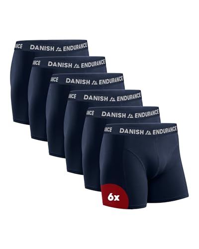 DANISH ENDURANCE Conjunto de 6 boxers de algodão para homem, roupa interior, elásticos, ultra suaves, conforto superior, corte clássico, justos, preto, cinzento, azul marinho