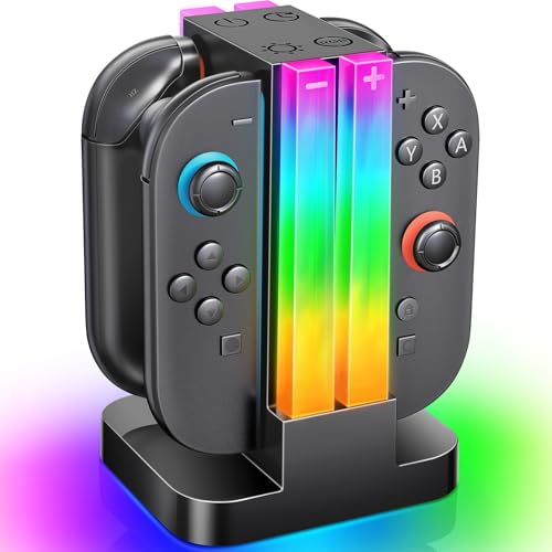 Wenocally Carregador para Joycon Switch 2, 2H base de carregamento para controlador de interruptor compatível com Nintendo Switch 2 controlador e controlador com 6 modos de luz RGB e função de