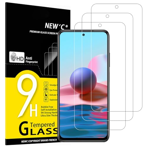 NEW'C 3 peças, protetor de ecrã para Xiaomi Redmi Note 10, Note 10 5G, Xiaomi POCO M5s, vidro temperado anti-riscos, anti-impressões digitais, dureza 9H, 0,33 mm ultra transparente, ultra resistente