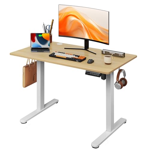DEVAISE Mesa elétrica elevável, mesa regulável com altura 100 x 60 cm com 3 memórias, mesa de escritório com painel inteligente em casa com placa montada, carvalho natural