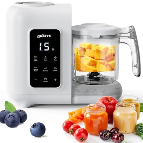KOSTTE Robot cozinha bebé 6 em 1, multifunções processador de alimentos para bebé, limpeza automática, esterilizado, reaquecimento, descongela, comida variada para o seu bebé