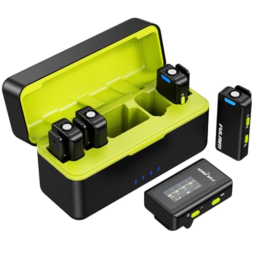 FULAIM X6 Pro Microfone sem fios de lapela para iPhone, 4 canais micro clip-on com AI Noise Cancellation e estojo de carregamento, áudio 48 kHz/24 Bit para telemóvel Android, câmera, vídeo e logging