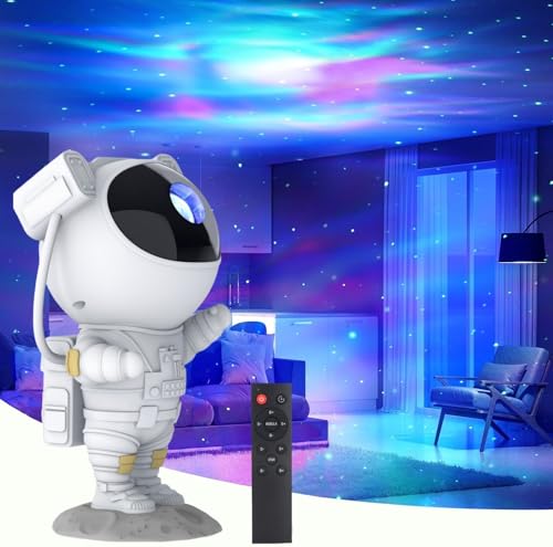 Recsg Candeeiro projetor astronauta galáxia, luz notturna galáxia, candeeiro de nebbia astronauta LED com temporizador e controlo remoto (azul branco)