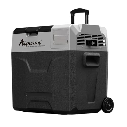 Alpicool ECX50 50L Compressor frigorífico, 12 V frigorífico elétrico portátil para carro para campismo com porta USB, roda telescópica, recarregável (bateria não incluída)