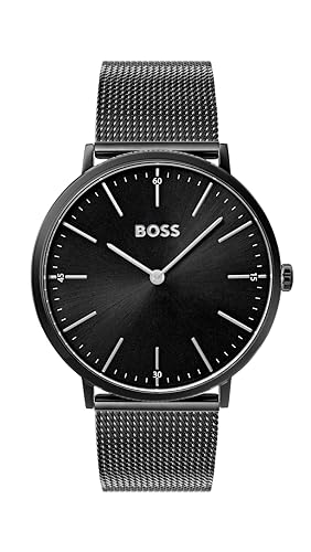 BOSS Relógio analógico de quartzo para homem coleção horizonte com correia de malha de aço inoxidável preto - 1513542, Preto, pulseira