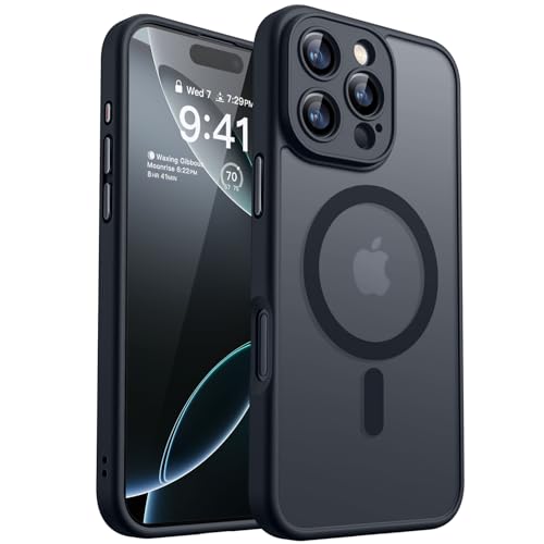 CANSHN Capa magnética para iPhone 16 Pro (6,3 polegadas), compatível com MagSafe, [proteção total da câmera] capa fundo mate translúcido, preto