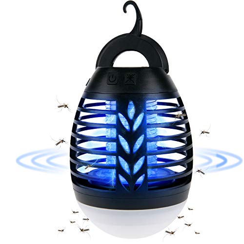 ROVLAK Candeeiro anti-mosquitos elétrico exterior com LED candeeiro de campismo 2 em 1 IPX6 impermeável mata mosquitos elétrico USB recarregável luz anti-mosquitos campismo para interior jardim