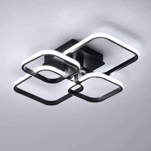 Pheashine Candeeiro de teto LED 60 W, candeeiro LED teto preto, quadrado design candeeiros de teto modernos para sala de estar, quarto, escritório, luz branca de 6500 K