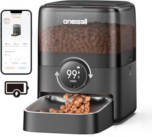 oneisall Alimentador automático sem fios de 3 litros para gatos com controlo de aplicação, alimentador automático WiFi para gatos e cães com temporizador, alimentador automático para animais de