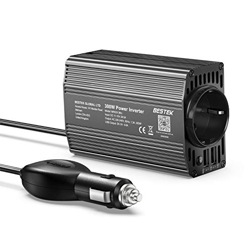 BESTEK 200 W 300 W Inversor de corrente para automóvel, transformador 12 V a 220 V, inversor com 1 tomada e 2 portas USB de 3.1 para iPhone, iPad e táblete