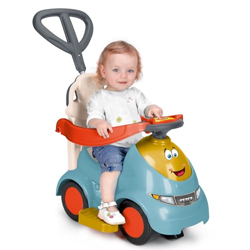 FEBER Motofeber Casual 3 em 1 Push N'Go, corredor, carrinho de empurrar e caminhar, alça regulável com 3 posições, porta-malas para brinquedos, apoio para os pés confortável, uso interior e exterior,