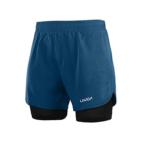 Lixada, Calções de atletismo para homem, 2 em 1, respiráveis, secagem rápida, para fitness, maratona