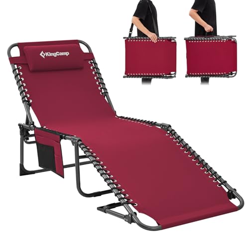 KingCamp Espreguiçadeira dobrável para exterior, espreguiçadeira, jardim, encosto ajustável em 5 posições, cadeira de jardim, espreguiçadeira de praia, cama de campismo com almofada para praia e