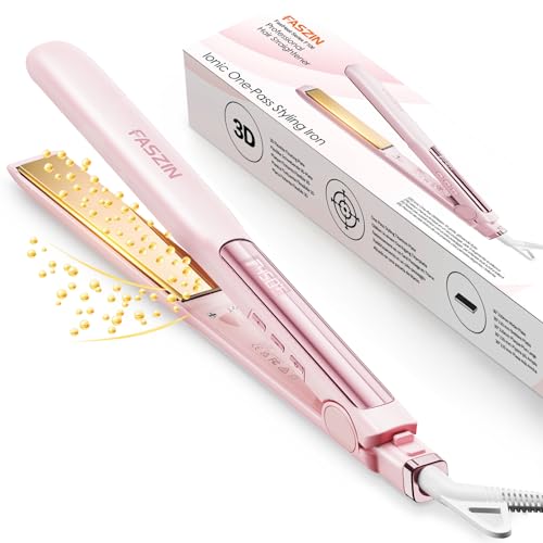 Faszin Ferro de cabelo 2 em 1, aquece em 20 s ferro de cabelo, de titânio com íons, tela LCD clara, ideal para alisar, enrolar e criar ondas (rosa)