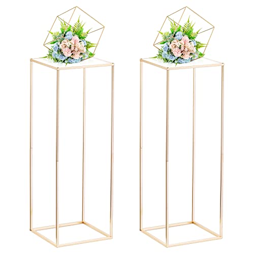 Nuptio Centros de mesa de casamento para mesas com painel acrílico 2 peças jarrão ouro 80 cm altura para centros mesa suporte flores para casamentos festa vasos metal exposição coluna para decorações