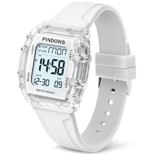 PINIDOUS Mulheres relógios para mulheres relógio para adolescentes estudantes relógios desportivos digitais impermeáveis com alarme cronómetro contagem regressiva campainha horário função luz de alto
