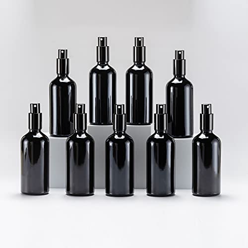 YIZHAO Preto frasco spray spray spray de vidro 100 ml, pulverizador de vidro pequeno com névoa fina, para óleo essencial, aromaterapia, perfume, limpeza, viagem, água, farmácia, laboratório, 9