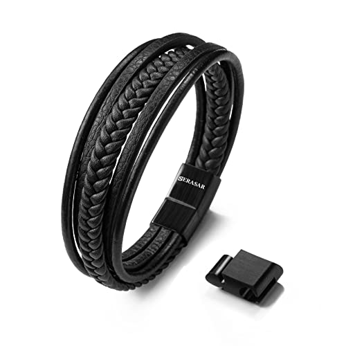 SERASAR | Pulseira de couro premium [Braid] para homem em preto e castanho | Diferentes longos | fechadura de aço inoxidável, caixa de jóias exclusiva, ótima ideia de presente