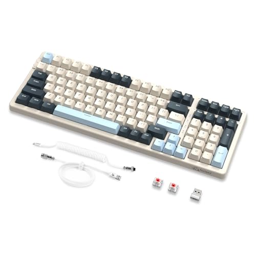 MAMBASNAKE × FREEWOLF K8 Teclado mecânico colorido de 3 modo, QWERTY Layout Bluetooth/2,4 G, teclado para jogos 19 RGB, interruptor vermelho de troca quente para PC Mac -Blueberry