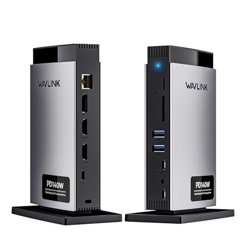 WAVLINK Computador portátil Docking Station USB C ecrã triplo (8K / duplo 4K), 125 W PD3,1 Pass-Through, para Windows & MacBook M1/M2/M3/M4 (modo espelho), 2 HDMI, DP, Ethernet, SD/TF
