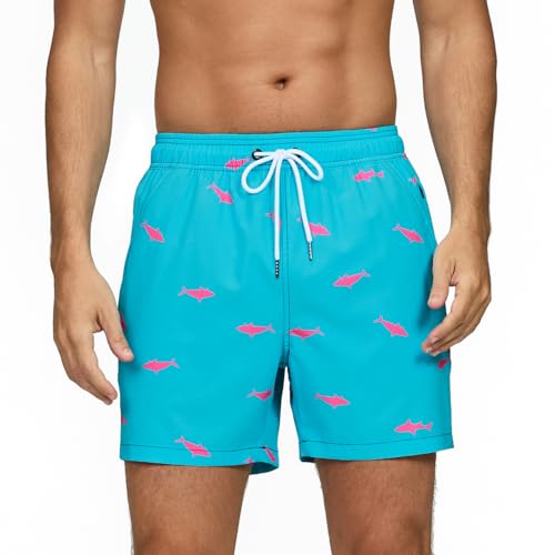 Vorvowry Fato de banho homem secagem rápida respirável fato de banho estampado leve boxer cuecas banho para natação praia surf de bolso com fecho de correr