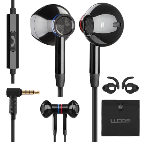 Ludos Nova Auriculares in Ear com cabo e microfone, 5 anos de garantia, capacetes com isolamento de ruído com jack de 3,5 mm, auriculares com som iPhone, Samsung, Huawei, Xiaomi, MI