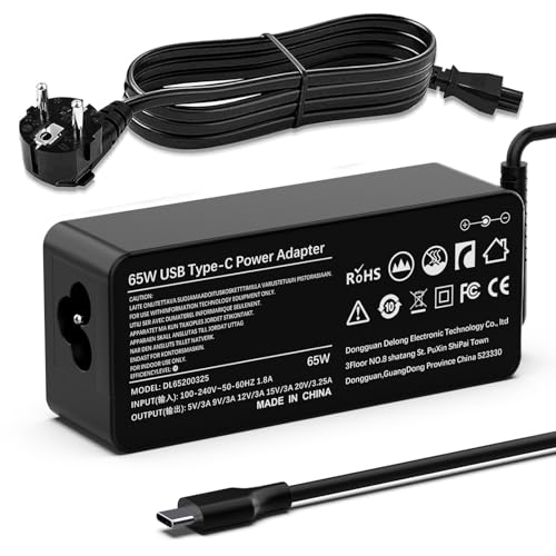 BIUBOTY Carregador 65W USB C compatível com Lenovo Thinkpad portátil 20 V 3,25A Pour ThinkPad Type-C X280 X380 X390 L390 E480 E580 E495 T480 T490 x 1 Com arbon ADLX66 5YDC2A AC Adaptador de carregador