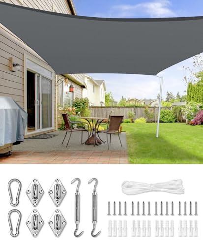 LOVE STORY Toldo vela de sombra, 2 x 3 m, com kit de montagem retangular antracite, toldo de tecido de sombra curvo, respirável e ecológico (HDPE) com proteção de 95% UV, para pátio exterior,