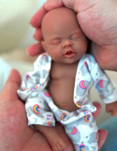 MYREBABY Reborn Baby Doll - boneca de bebé preta de silicone de 7 polegadas, mini bonecas realistas de bebé recém-nascido, alívio do stress de corpo inteiro (menina) - A